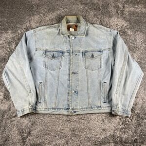 Vintage Gap Denim Trucker Jacket Mens XL Blue Light Wash Jean Distressed 90s USA